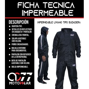 Traje Impermeable para moto liviano AC77