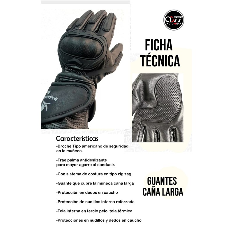 Guantes 100% cuero caña alta.